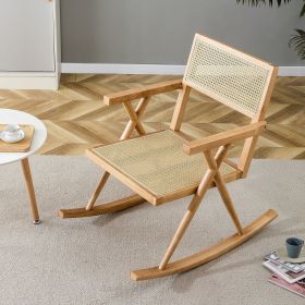 Solid wood+imitation rattan rocking chair allows you to relax quietly indoors and outdoors, enhancing your sense of relaxation, suitable for balconies