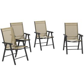 Outsunny Set of 4 Patio Folding Chairs, Stackable Outdoor Sling Patio Dining Chairs with Armrests for Lawn, Camping, Dining, Beach, Metal Frame